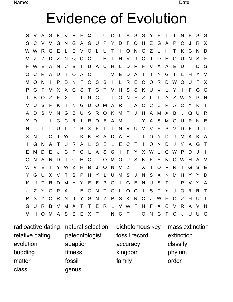 Evidence of Evolution Word Search