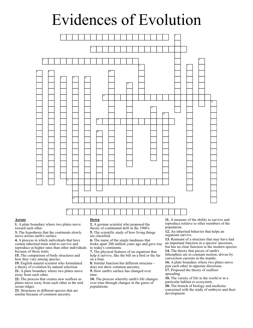 Evidences of Evolution Crossword