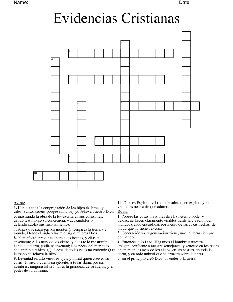 Evidencias Cristianas Crossword