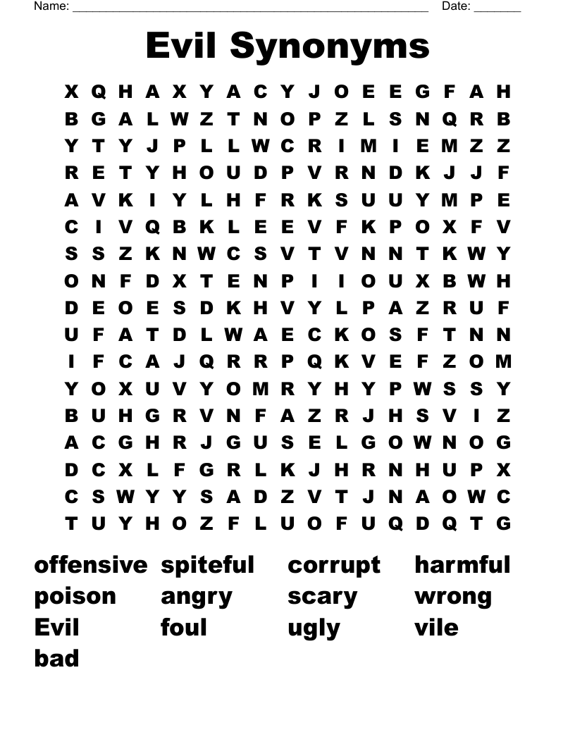 Evil Synonyms Word Search