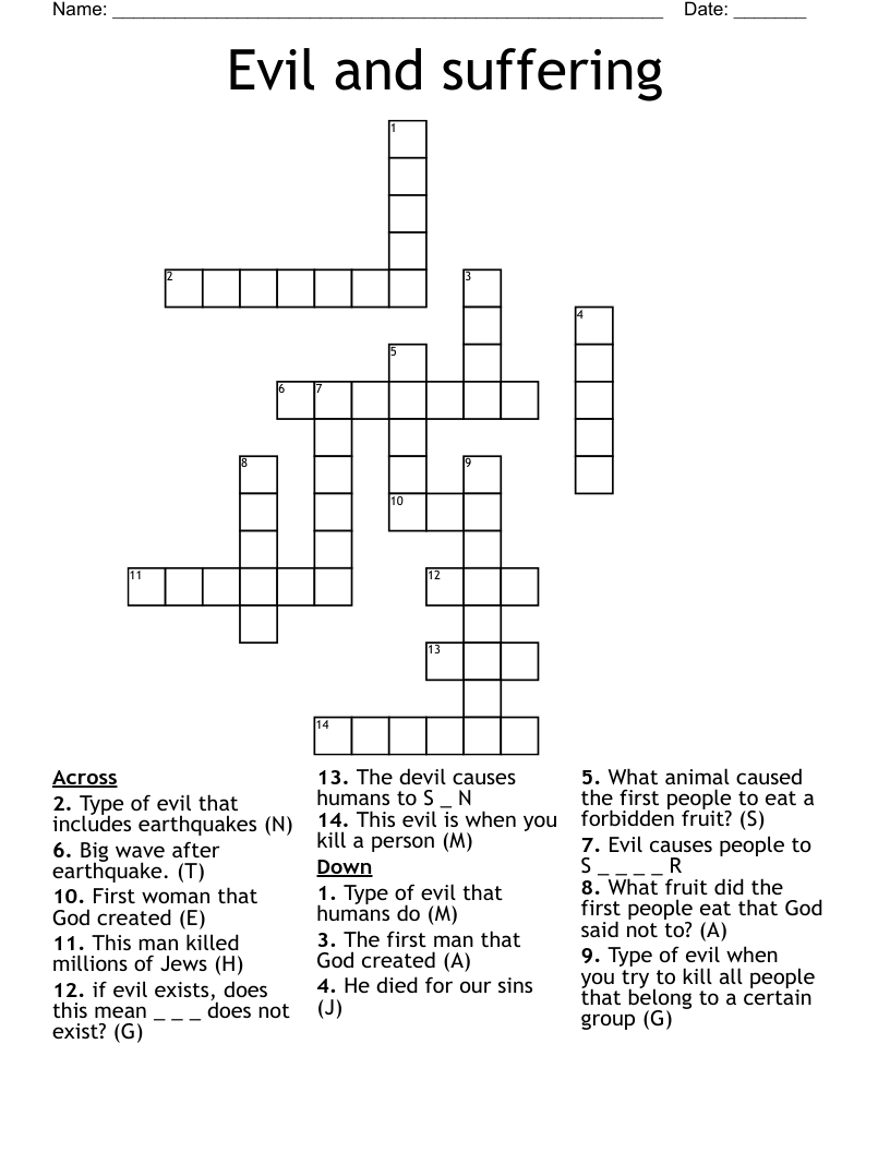 Evil and suffering Crossword