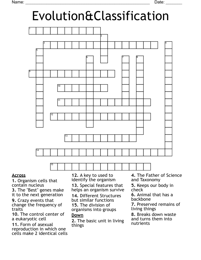Evolution&Classification  Crossword