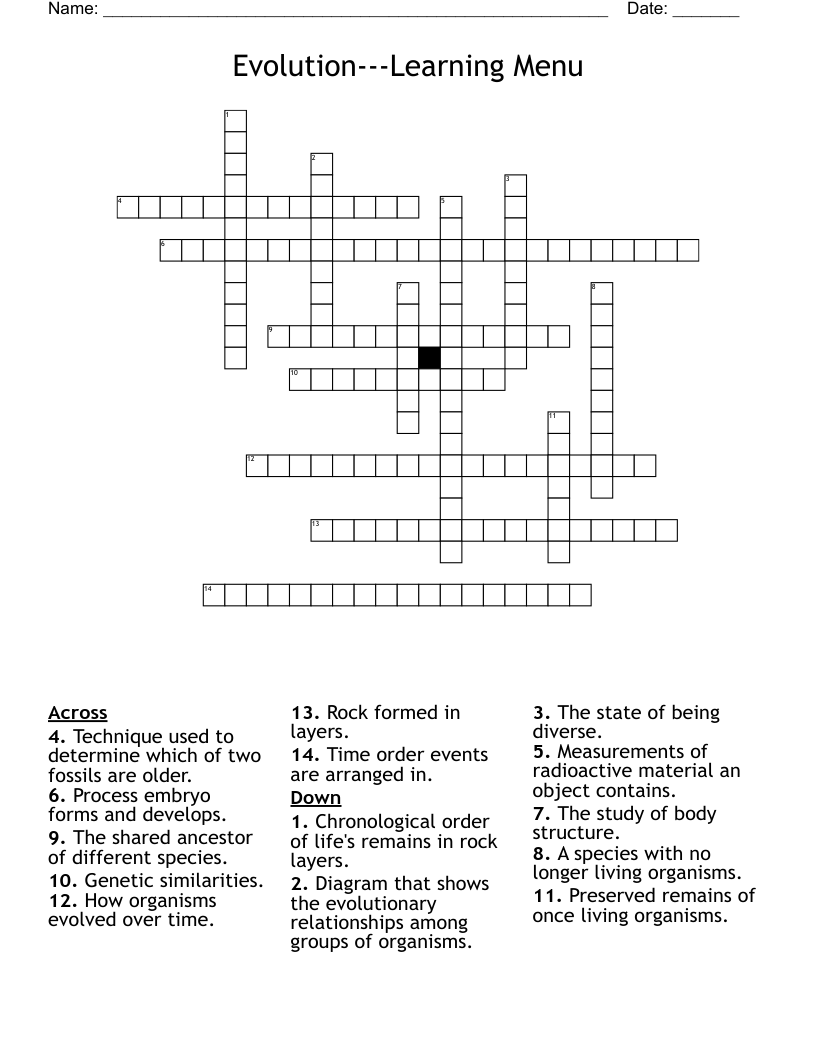 Evolution---Learning Menu                                  Crossword