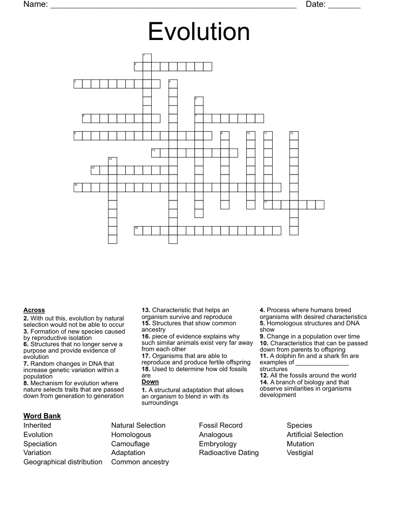 Evolution Crossword