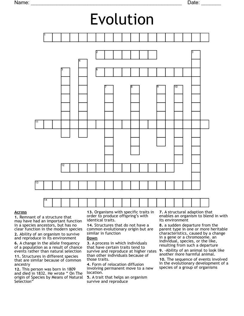 Evolution Crossword