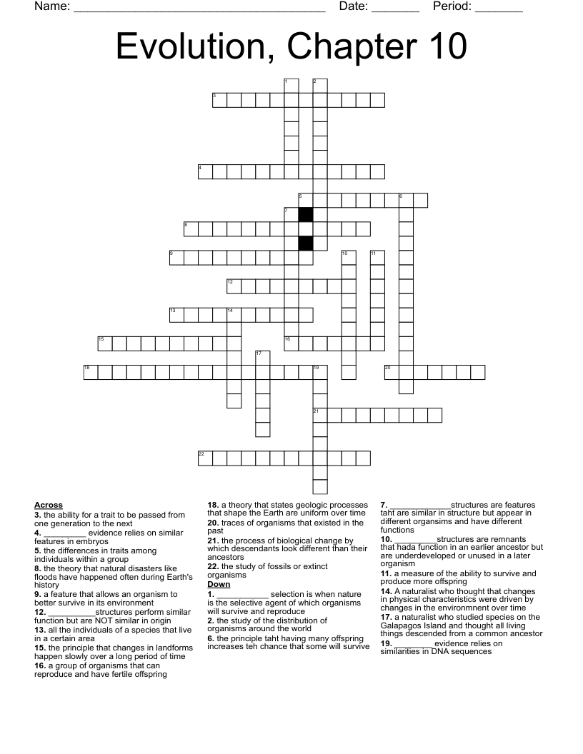 Evolution, Chapter 10 Crossword