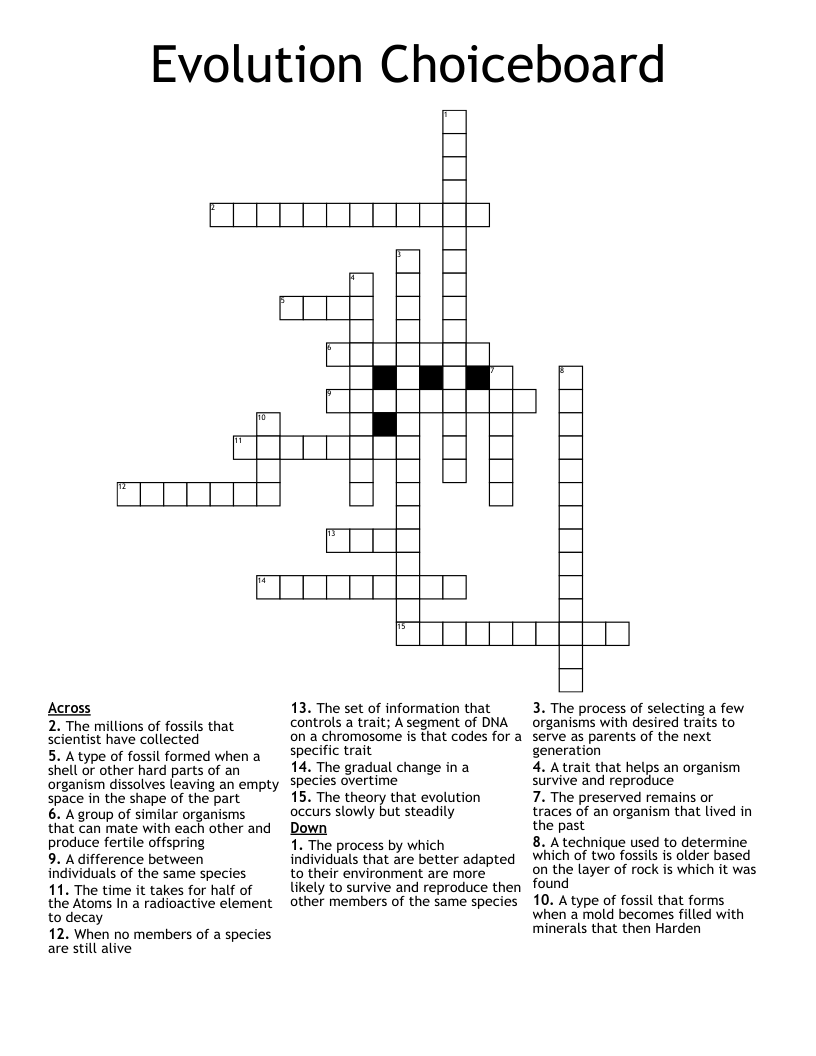Evolution Choiceboard Crossword
