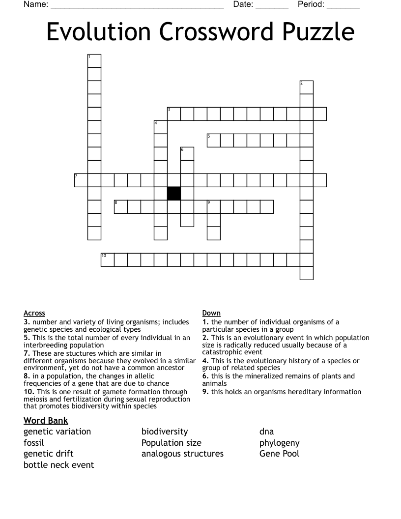 Evolution Crossword Puzzle