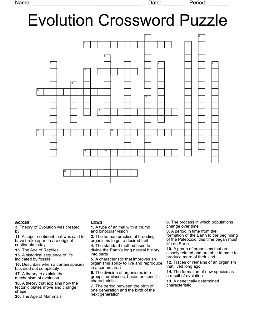 Evolution Crossword Puzzle