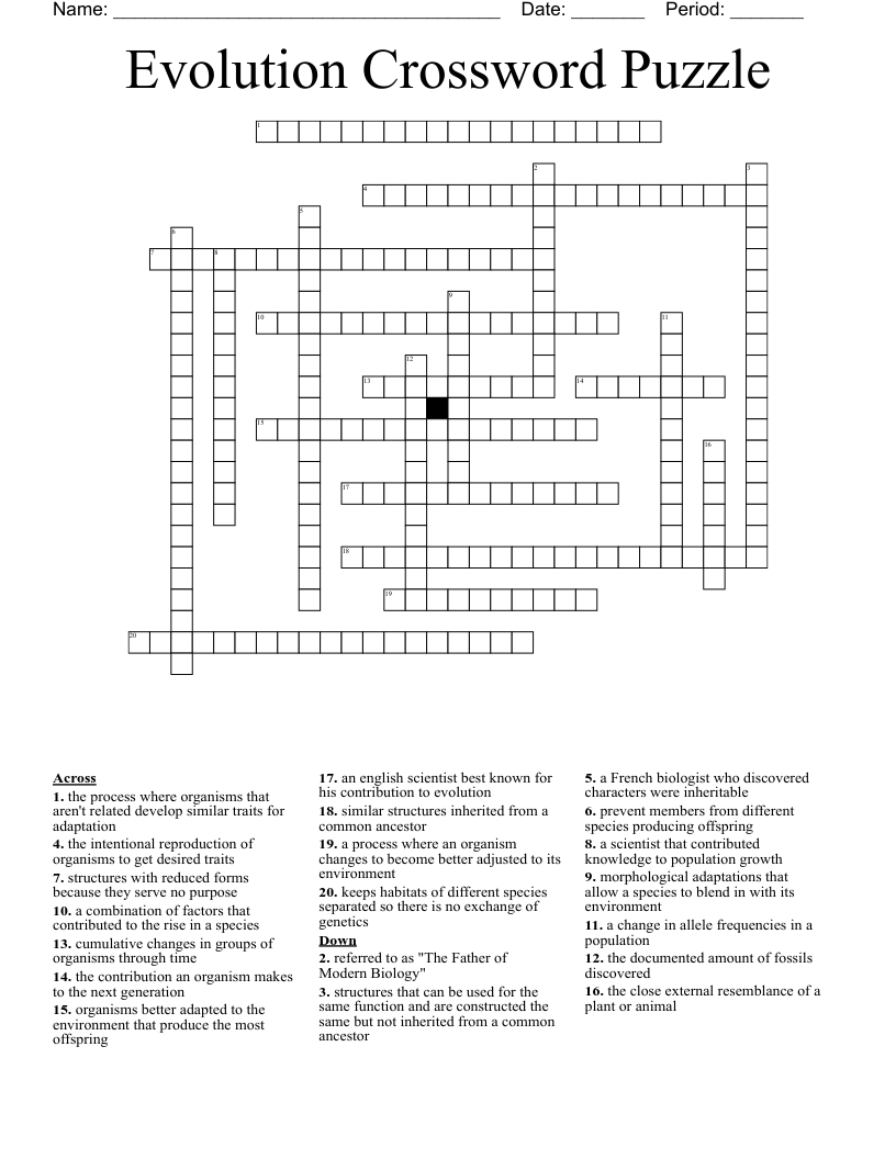 Evolution Crossword Puzzle