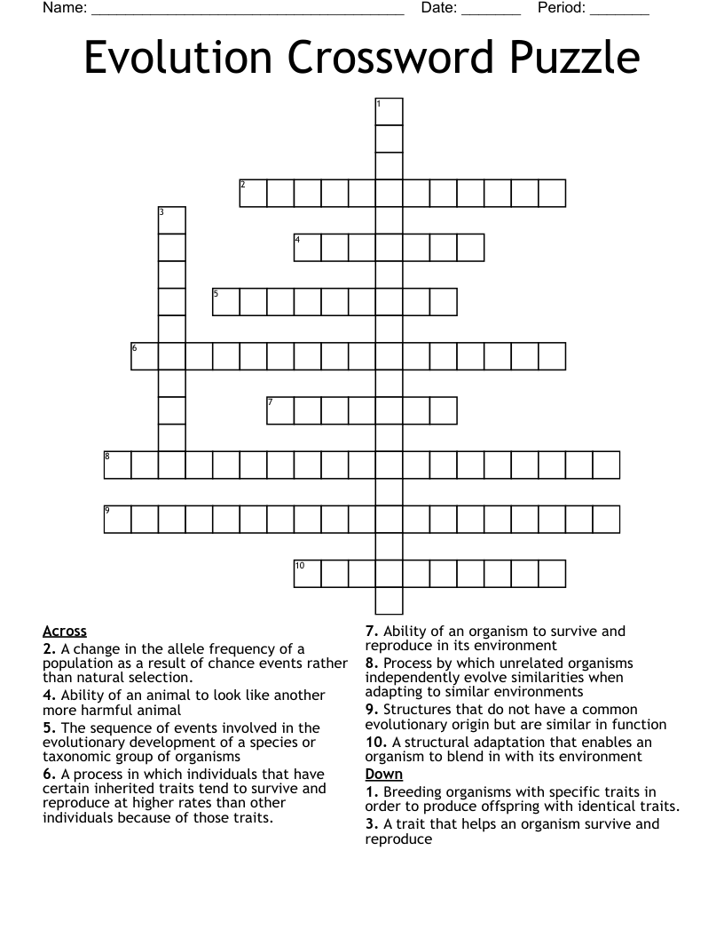 Evolution Crossword Puzzle