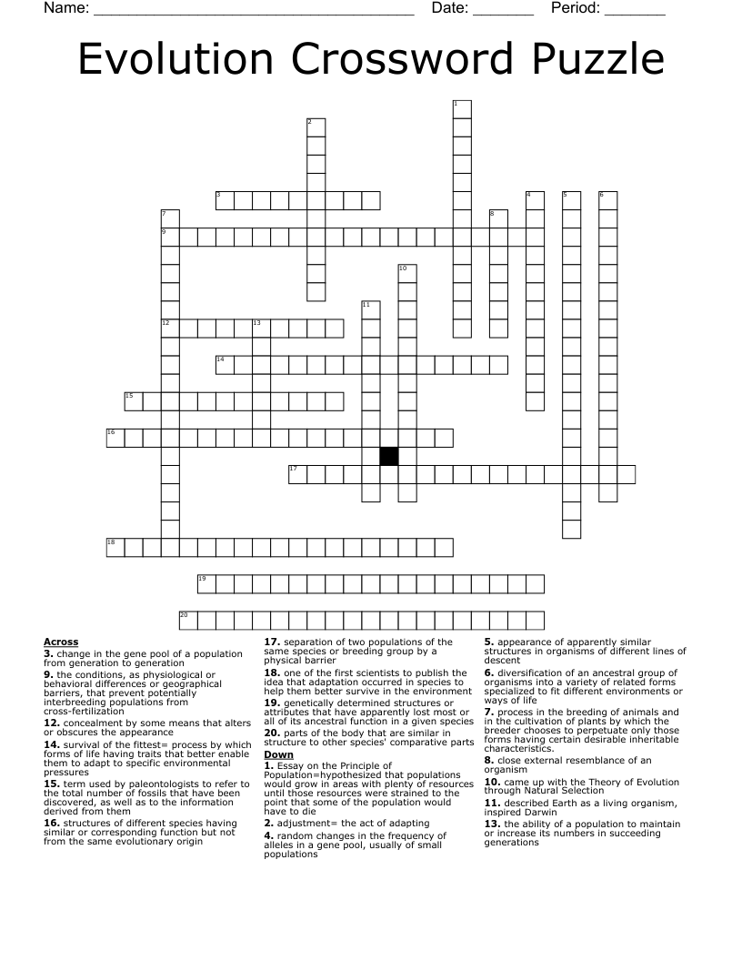 Evolution Crossword Puzzle