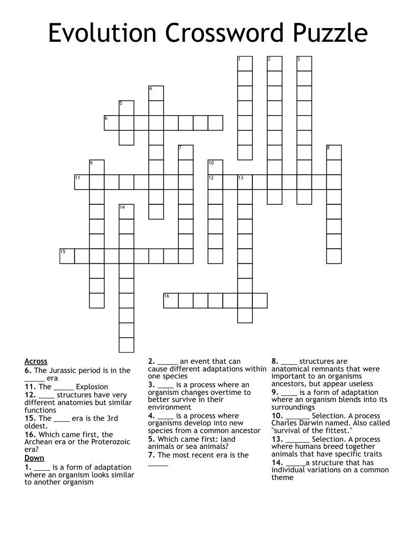 Evolution Crossword Puzzle