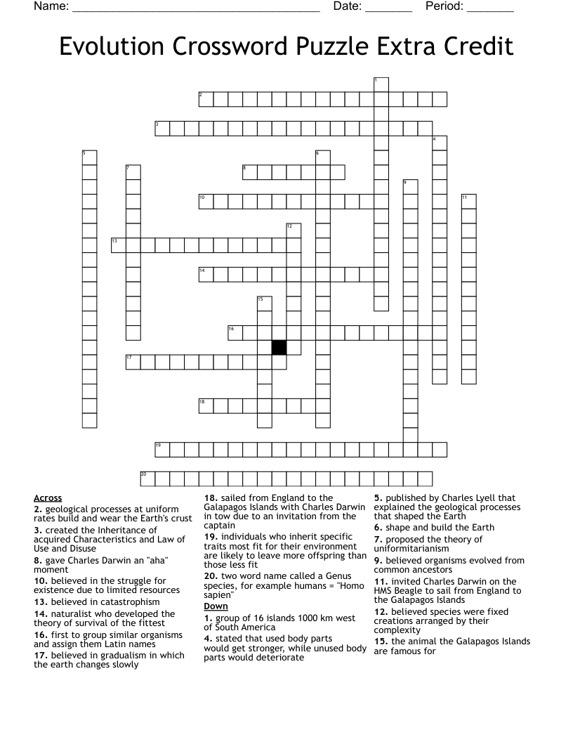 Evolution Crossword Puzzle Extra Credit