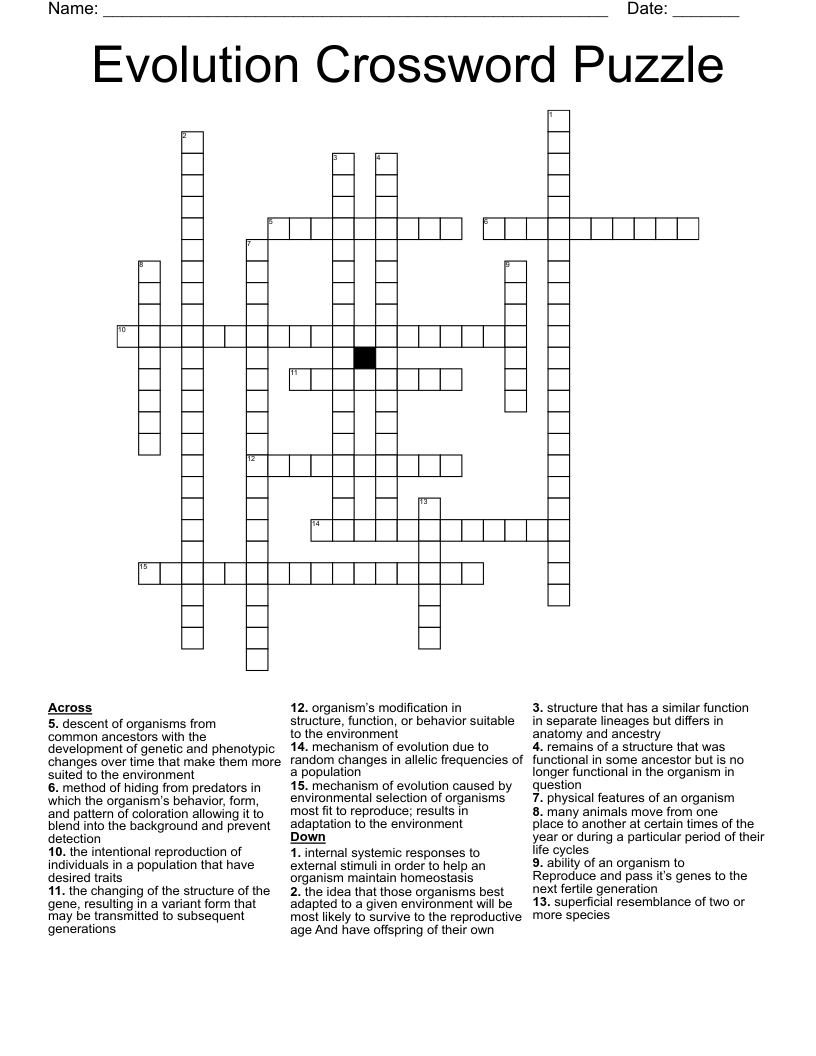 Evolution Crossword Puzzle 