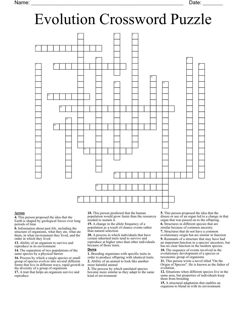 Evolution Crossword Puzzle 