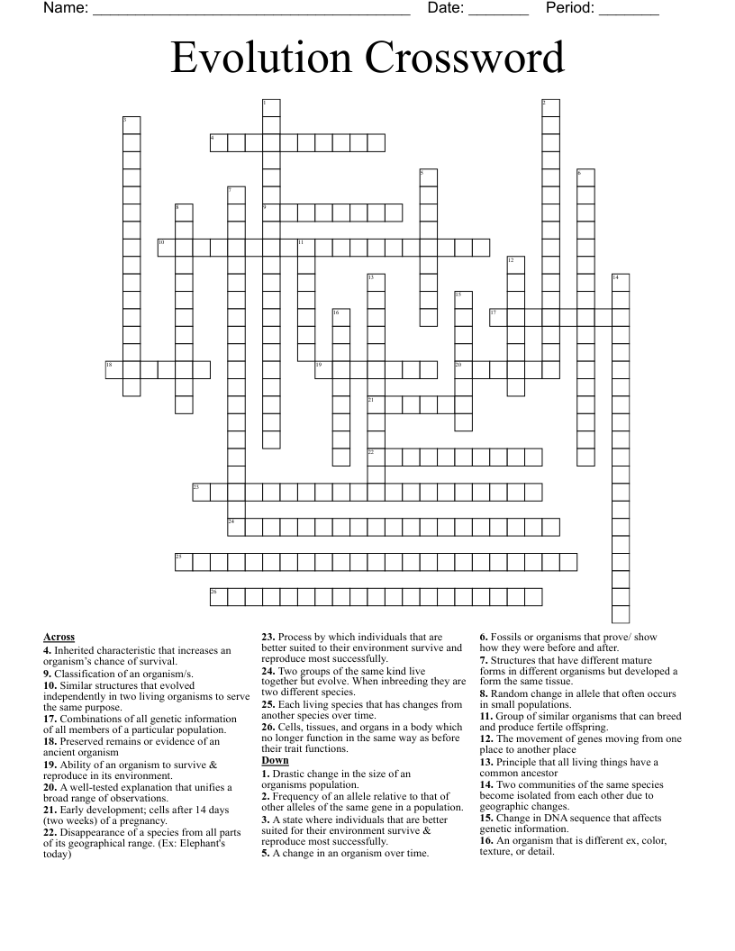 Evolution Crossword 