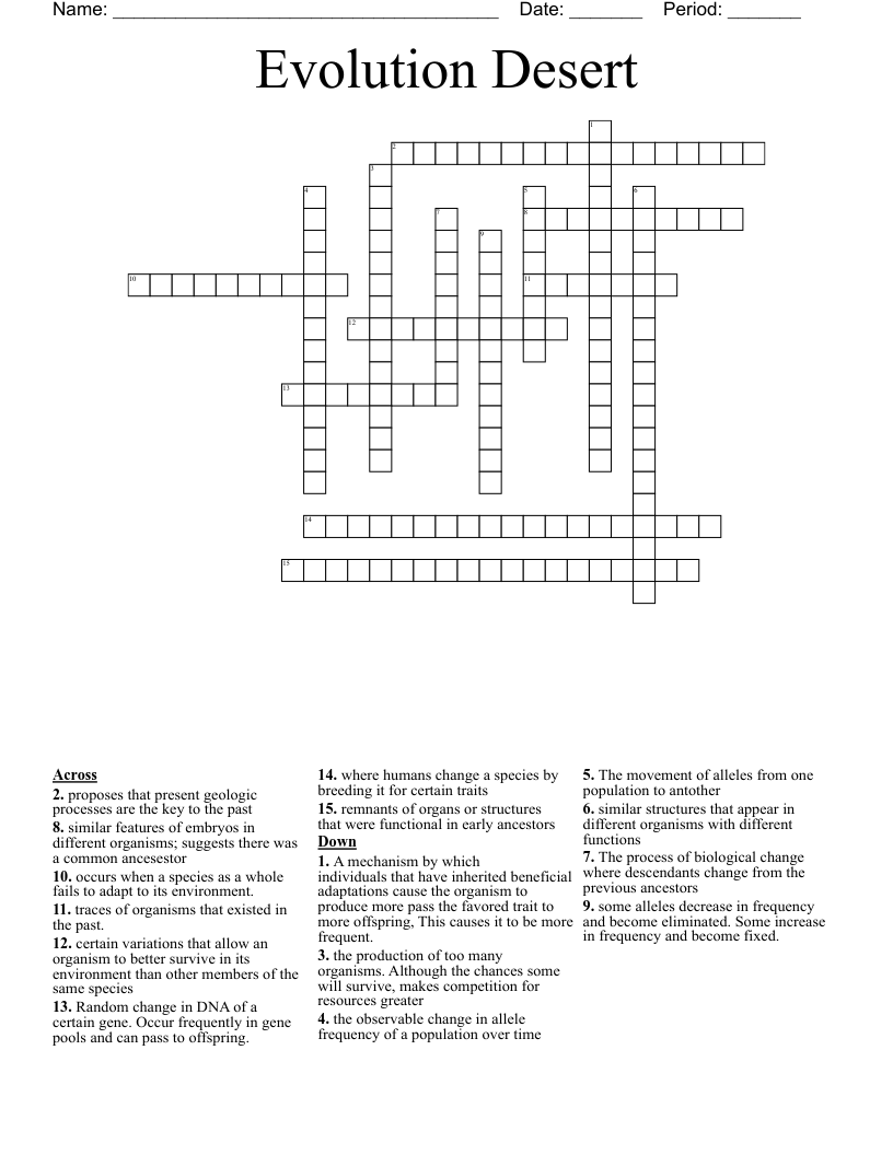 Evolution Desert Crossword