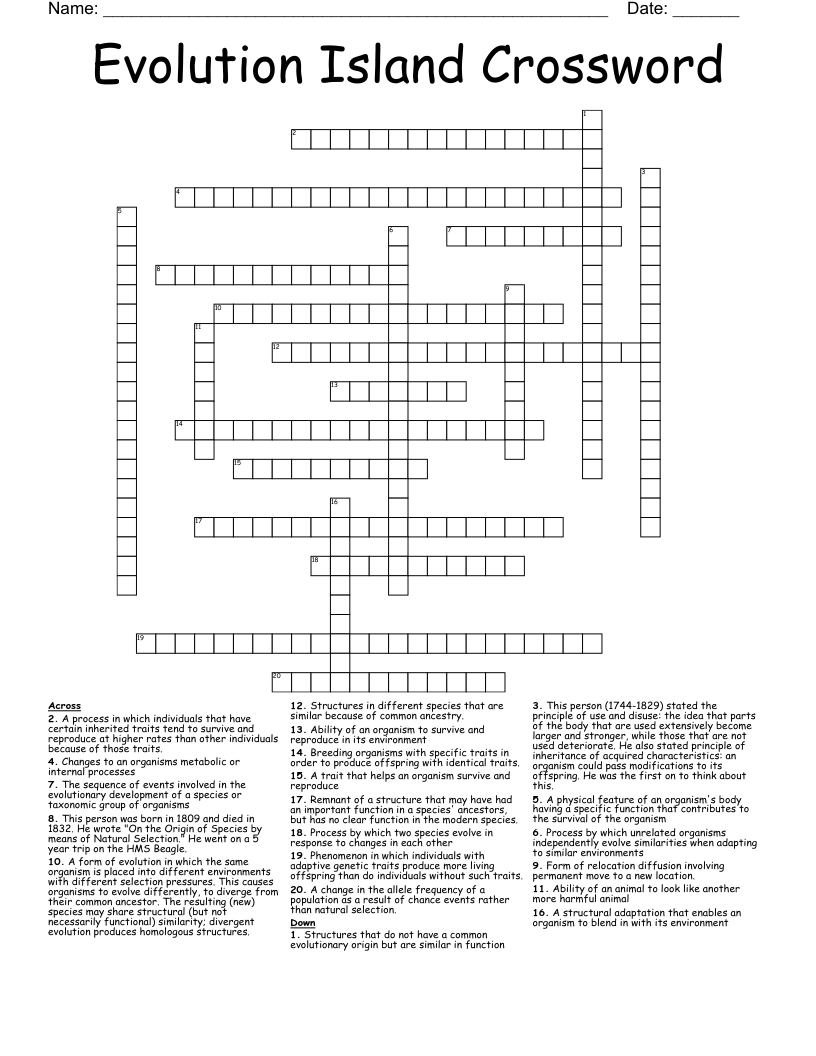 Evolution Island Crossword 