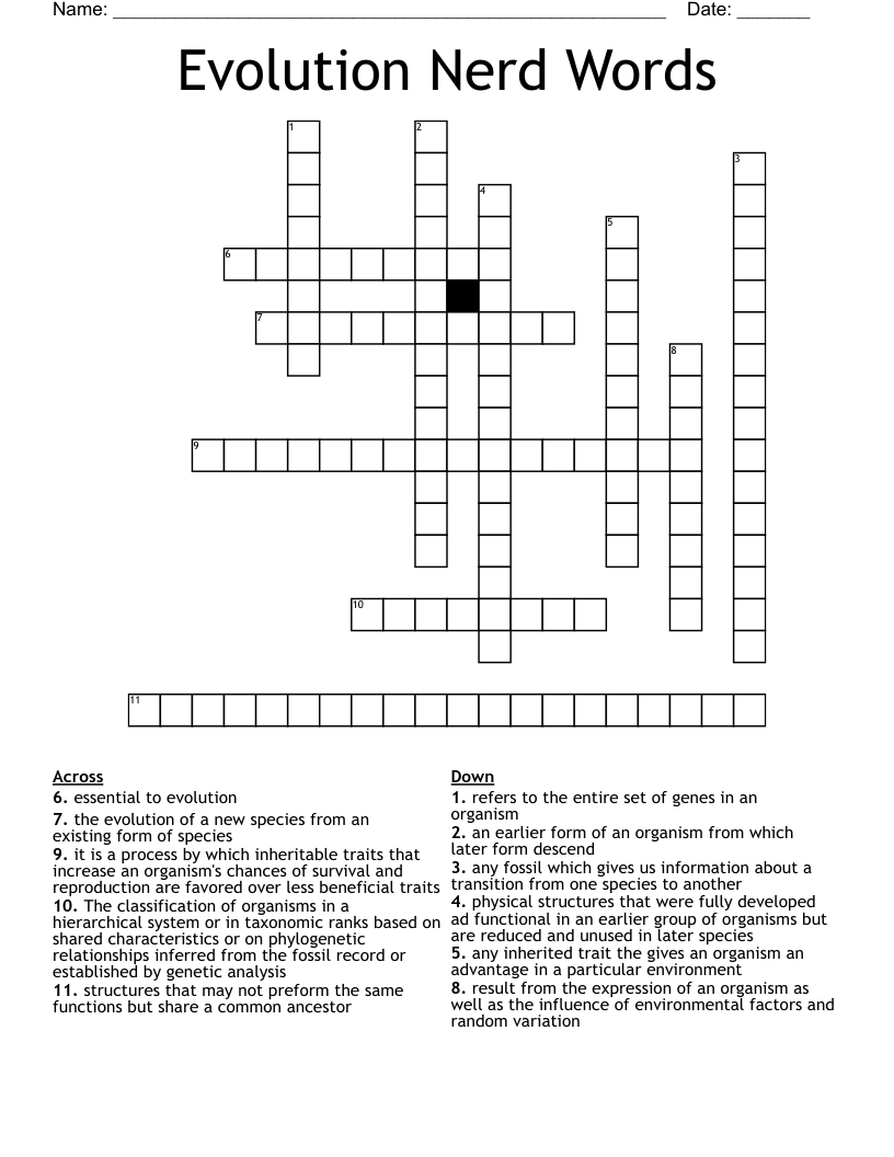 Evolution Nerd Words Crossword
