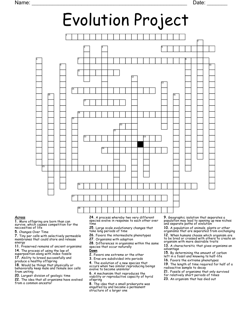 Evolution Project Crossword