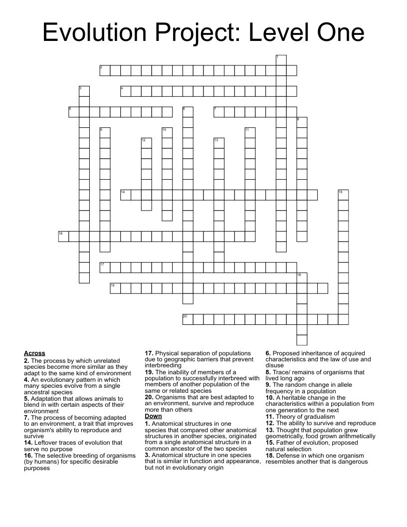 Evolution Project: Level One Crossword