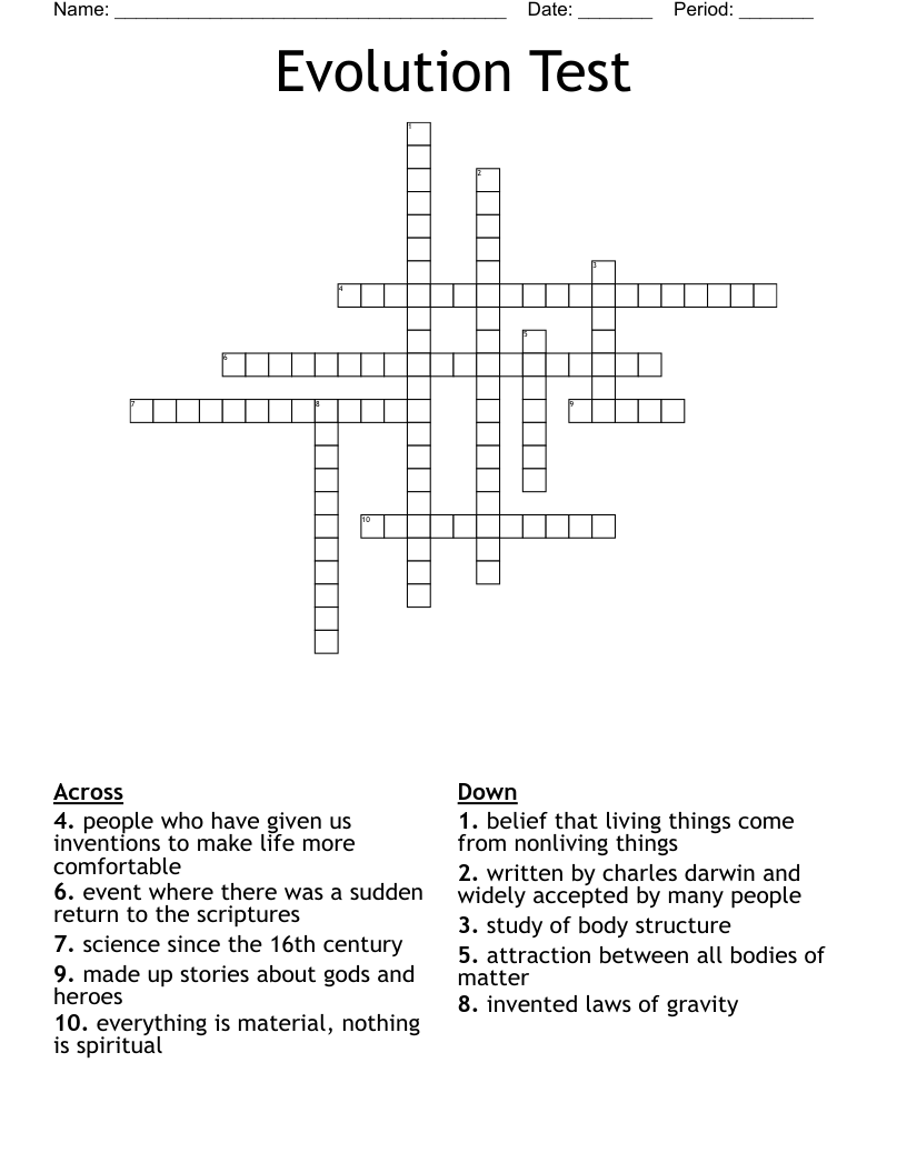 Evolution Test Crossword