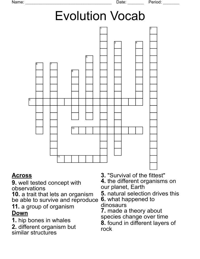 Evolution Vocab Crossword