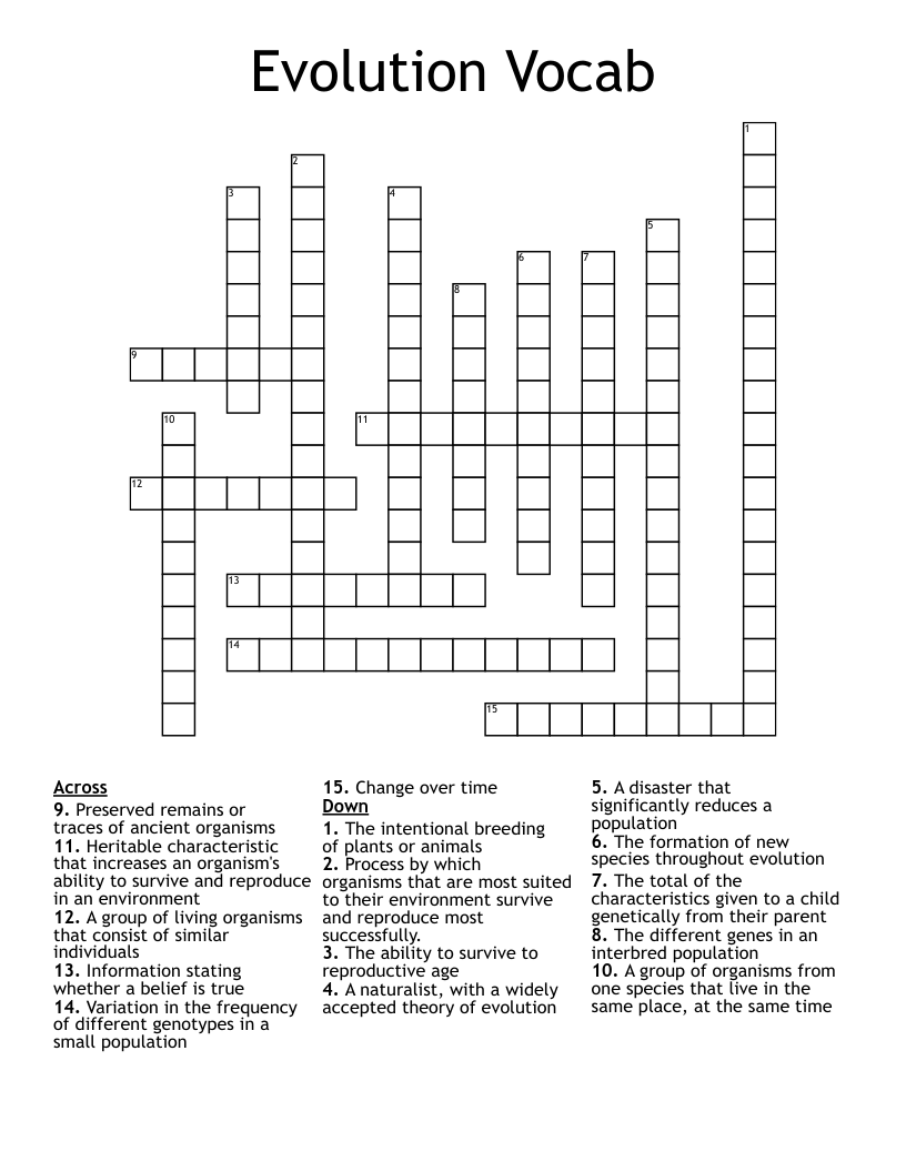 Evolution Vocab Crossword
