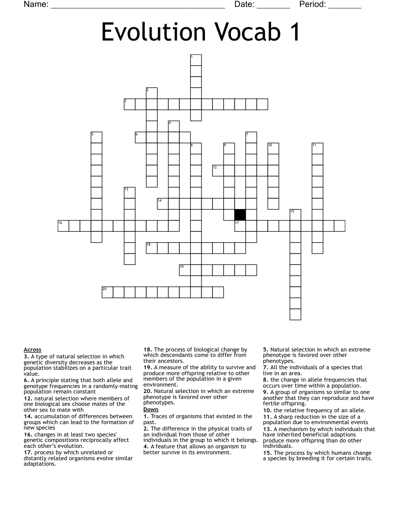 Evolution Vocab 1 Crossword