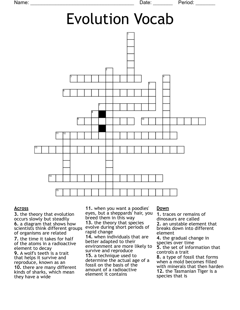 Evolution Vocab Crossword