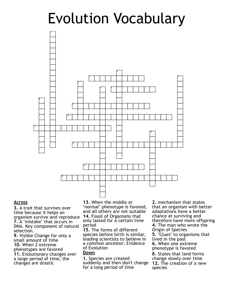 Evolution Vocabulary Crossword