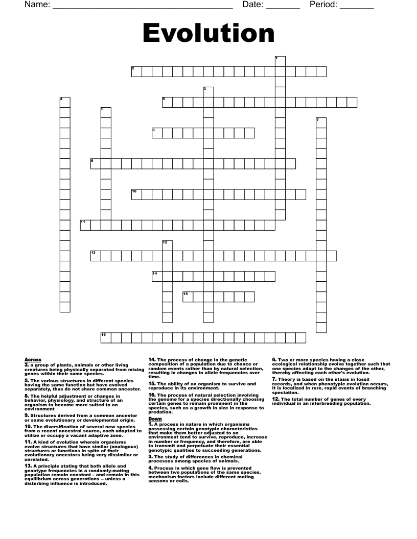 Evolution  Crossword