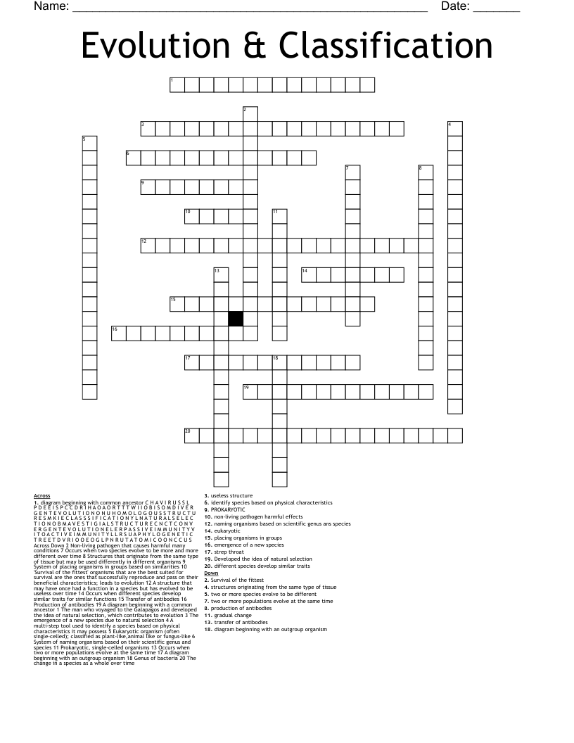 Evolution & Classification Crossword