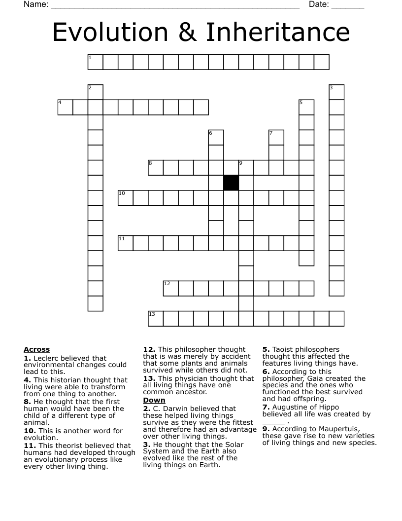 Evolution & Inheritance Crossword
