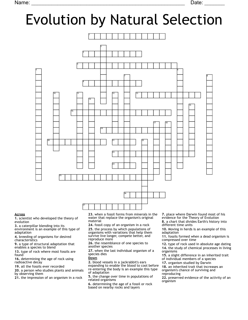 Evolution by Natural Selection Crossword
