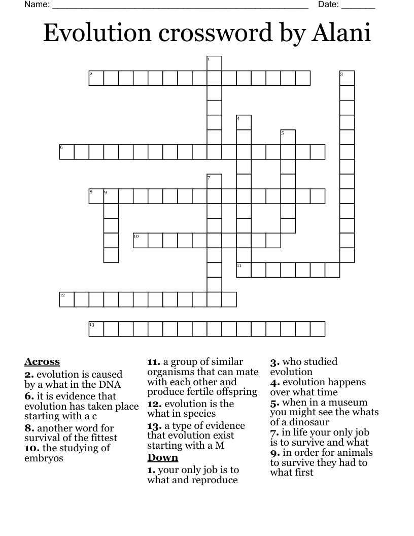 Evolution crossword by Alani