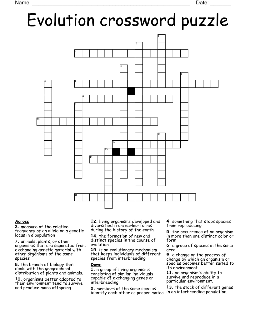 Evolution crossword puzzle