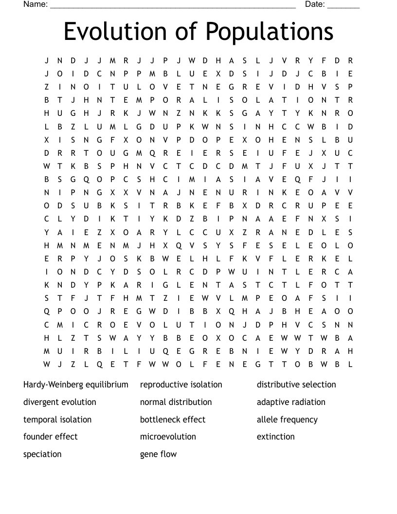 Evolution of Populations Word Search