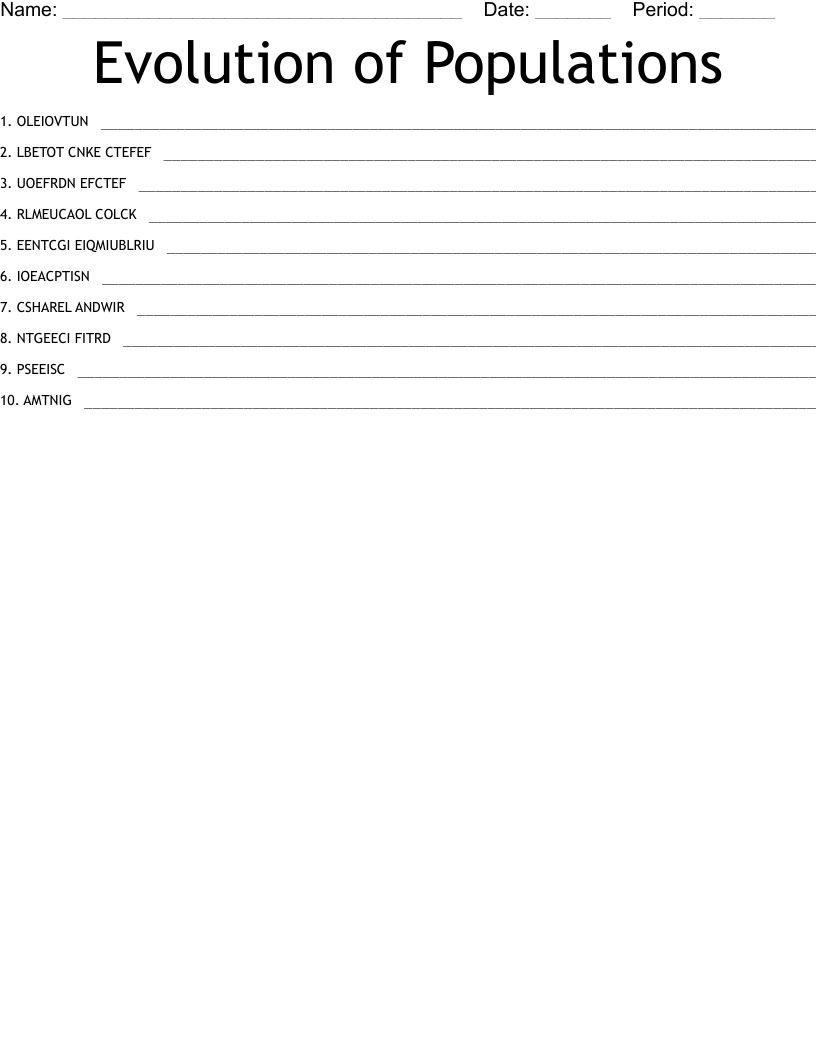 Evolution of Populations Word Scramble