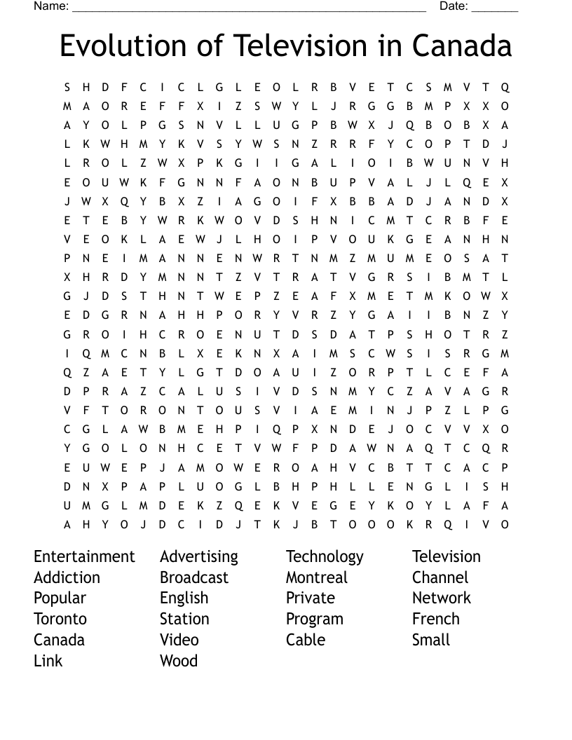 Evolution of Television in Canada Word Search