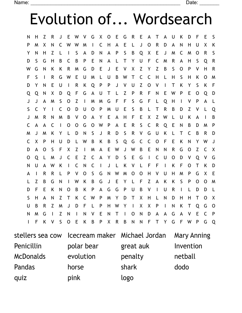 Evolution of... Wordsearch