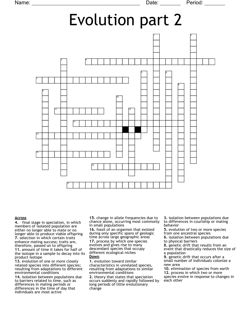 Evolution part 2 Crossword