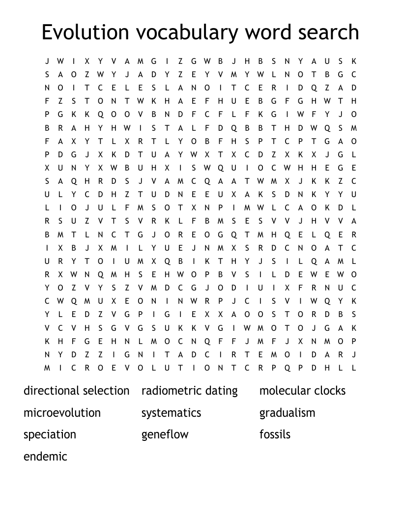 Evolution vocabulary word search