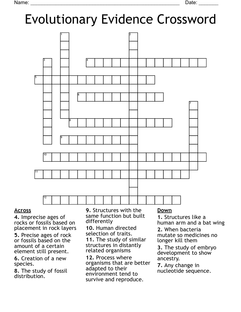 Evolutionary Evidence Crossword