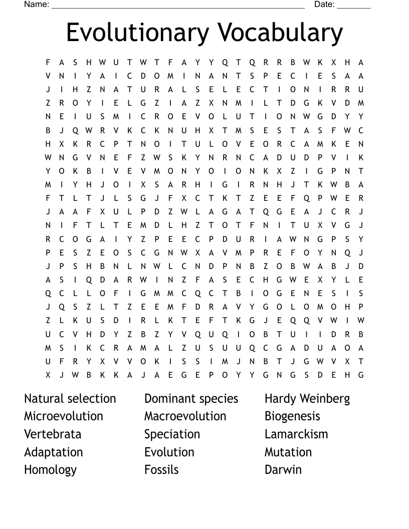 Evolutionary Vocabulary Word Search