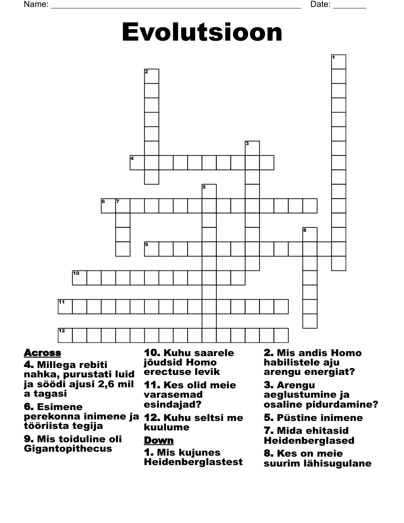 Evolutsioon Crossword