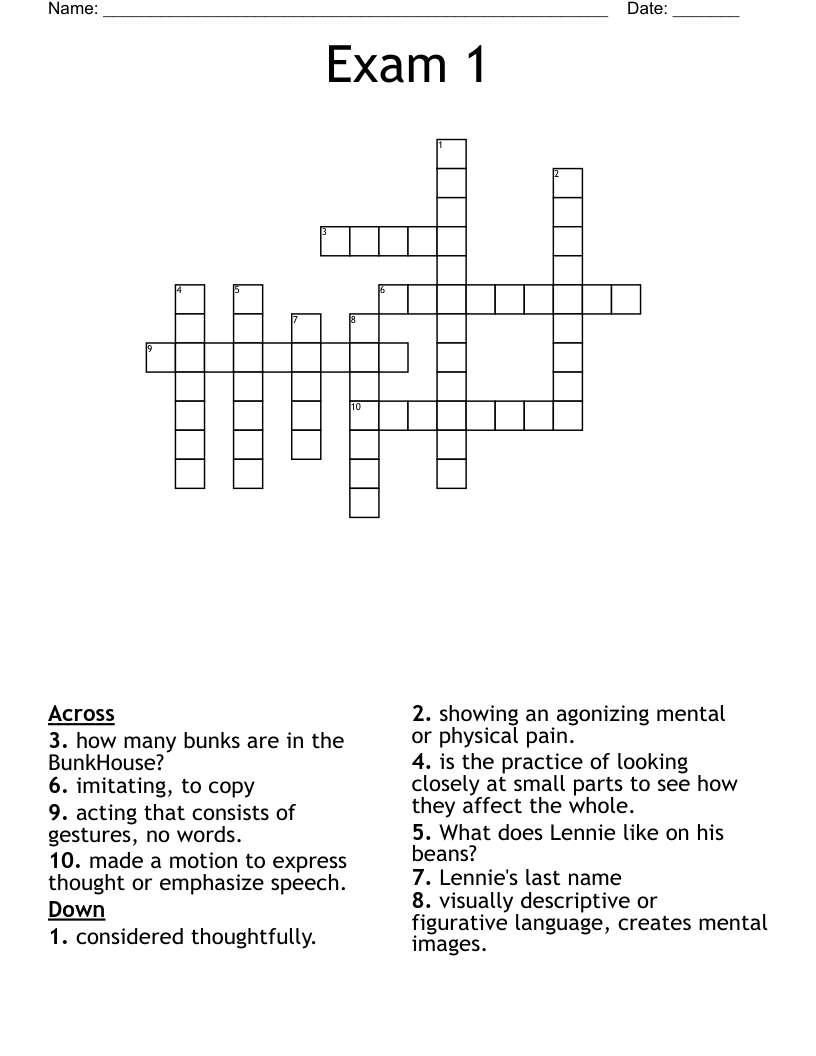 Exam 1 Crossword