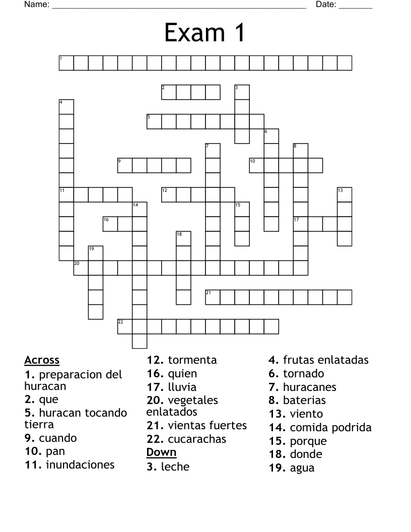 Exam 1 Crossword