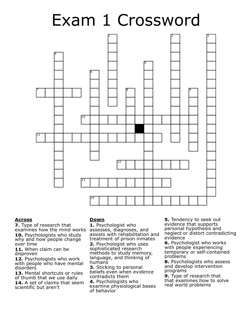 Exam 1 Crossword